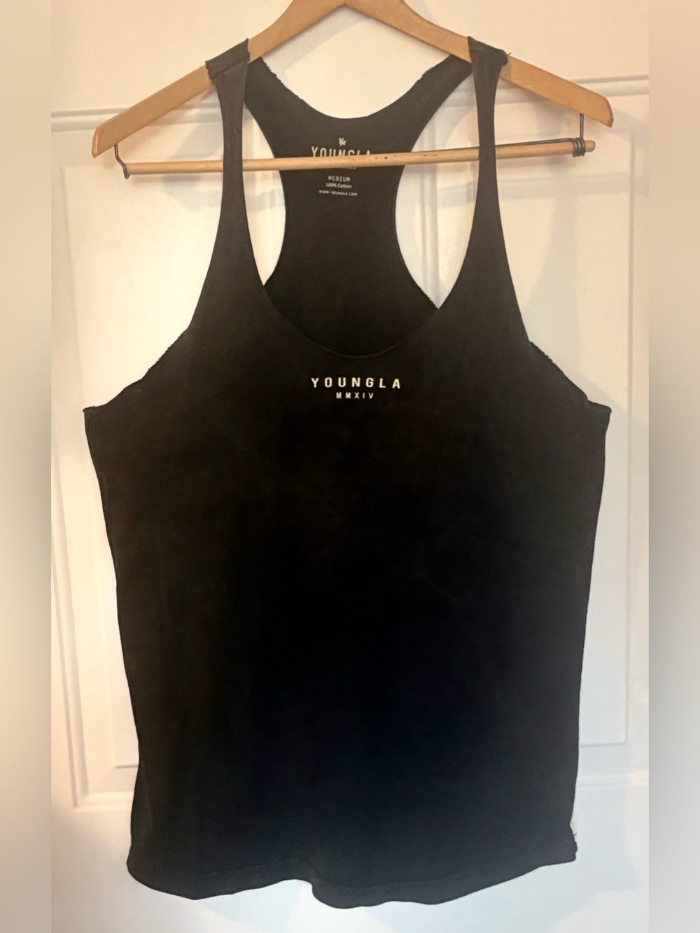 YoungLA Men’s Black Racerback Gym & Training Tank Top, Size M, Cotton Logo